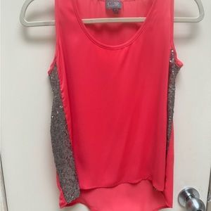 CUSP by Neiman Marcus coral tank with solver sequin sides